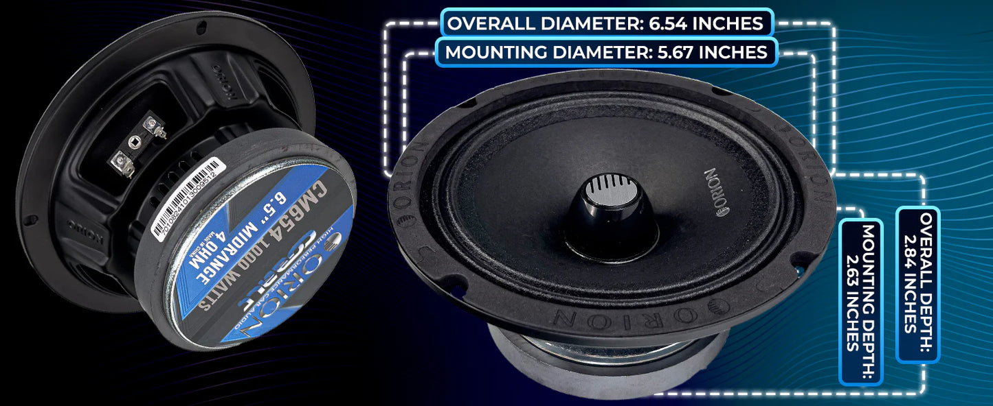 Orion - CM654 - 6.5 Inch 4 Ohm Midrange Speaker 250 Watts RMS