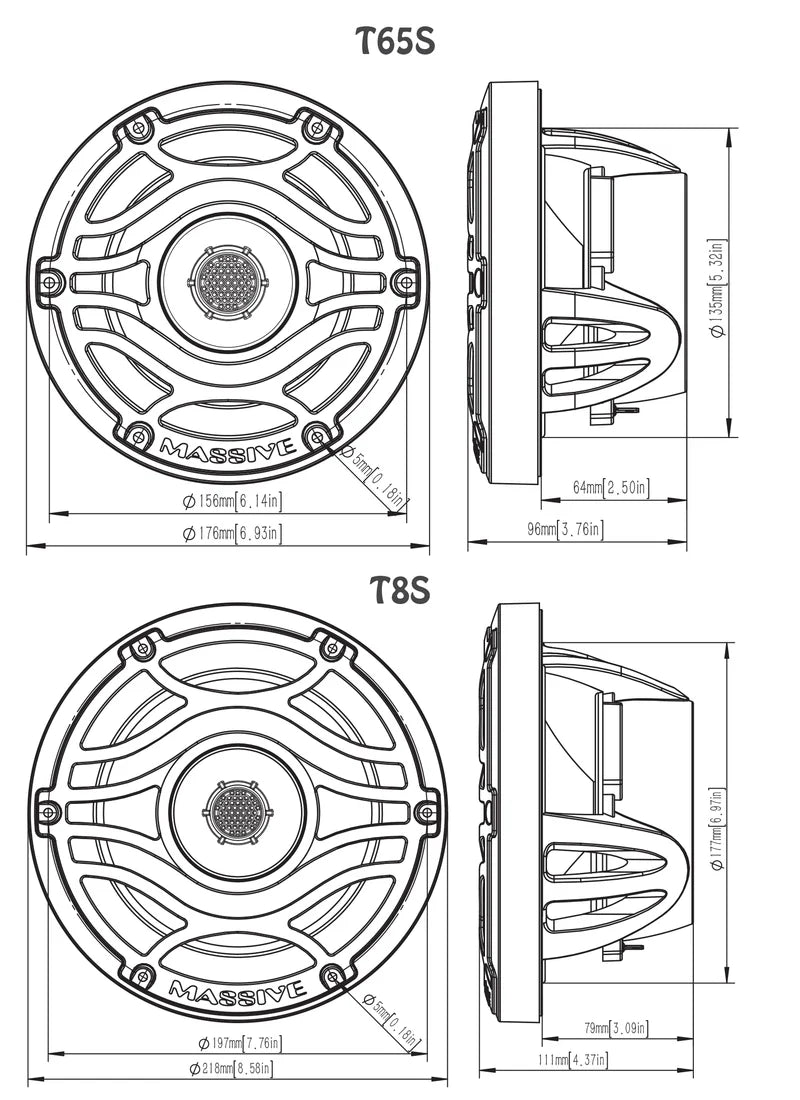 Massive Audio - T65S - 6.5" 160 Watts Marine Coaxial LED Speakers (PAIR) image 3