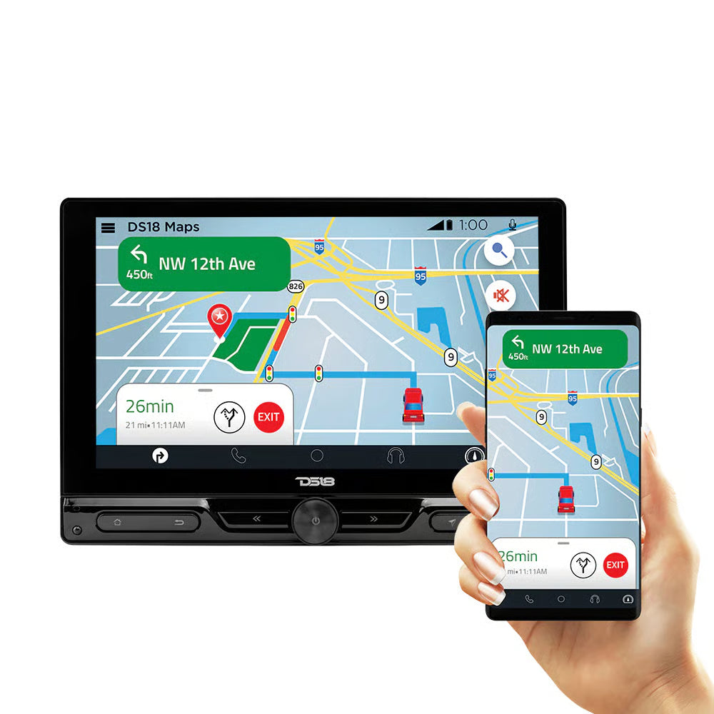 DS18 DDX10.5ADX 10.5" Single DIN Floating Touchscreen Digital Multimedia Receiver with Bluetooth and Built-in GPS and Android 10 OS