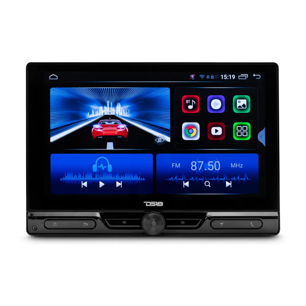 DS18 DDX10.5ADX 10.5" Single DIN Floating Touchscreen Digital Multimedia Receiver with Bluetooth and Built-in GPS and Android 10 OS