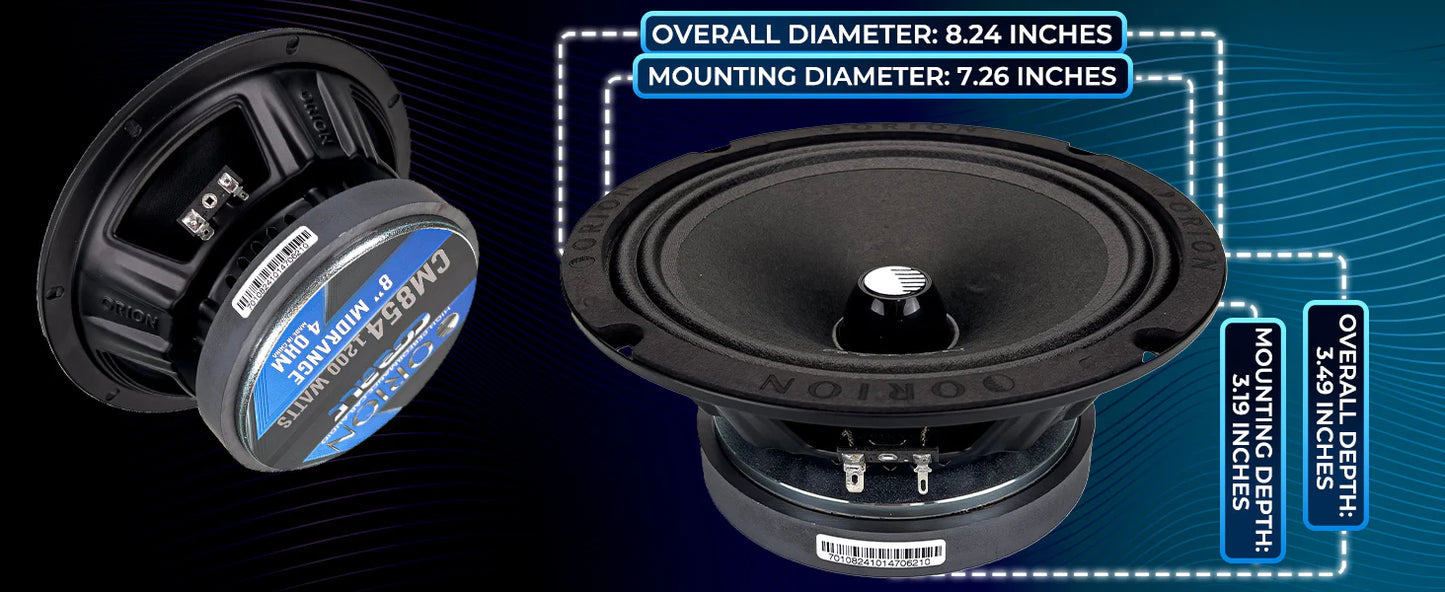 Orion - CM854 8 Inch 4 Ohm Midrange Speaker 300 Watts RMS