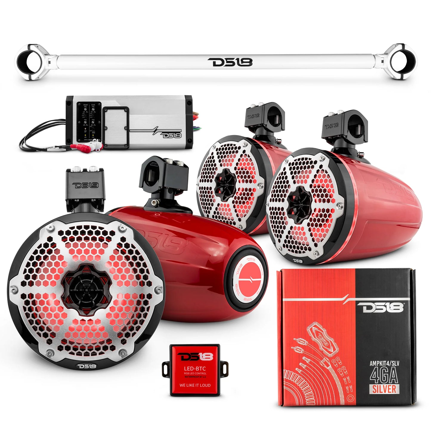 DS18 - JK-TUBE 4x 8" Marine Towers Speakers with RGB LED Lights, 4-Ch Marine amp image 7