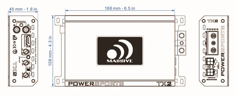 Massive Audio - TX2 - 480W RMS Class D 2 Ch Marine Amp w/Bluetooth image 6