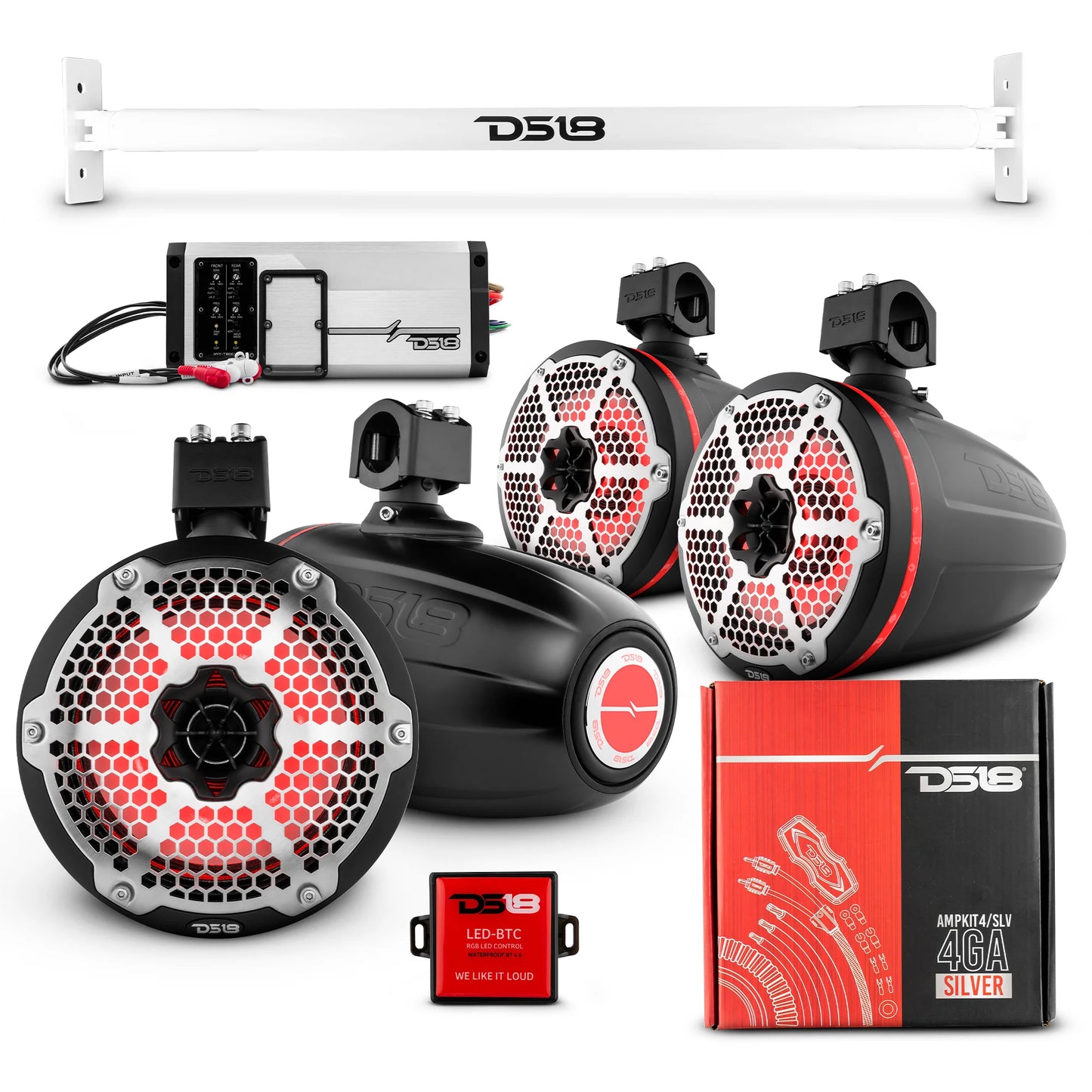 DS18 -JL-TUBE 4x 8" Marine Towers Speakers with RGB LED Lights, 4Ch Marine Amp image 4