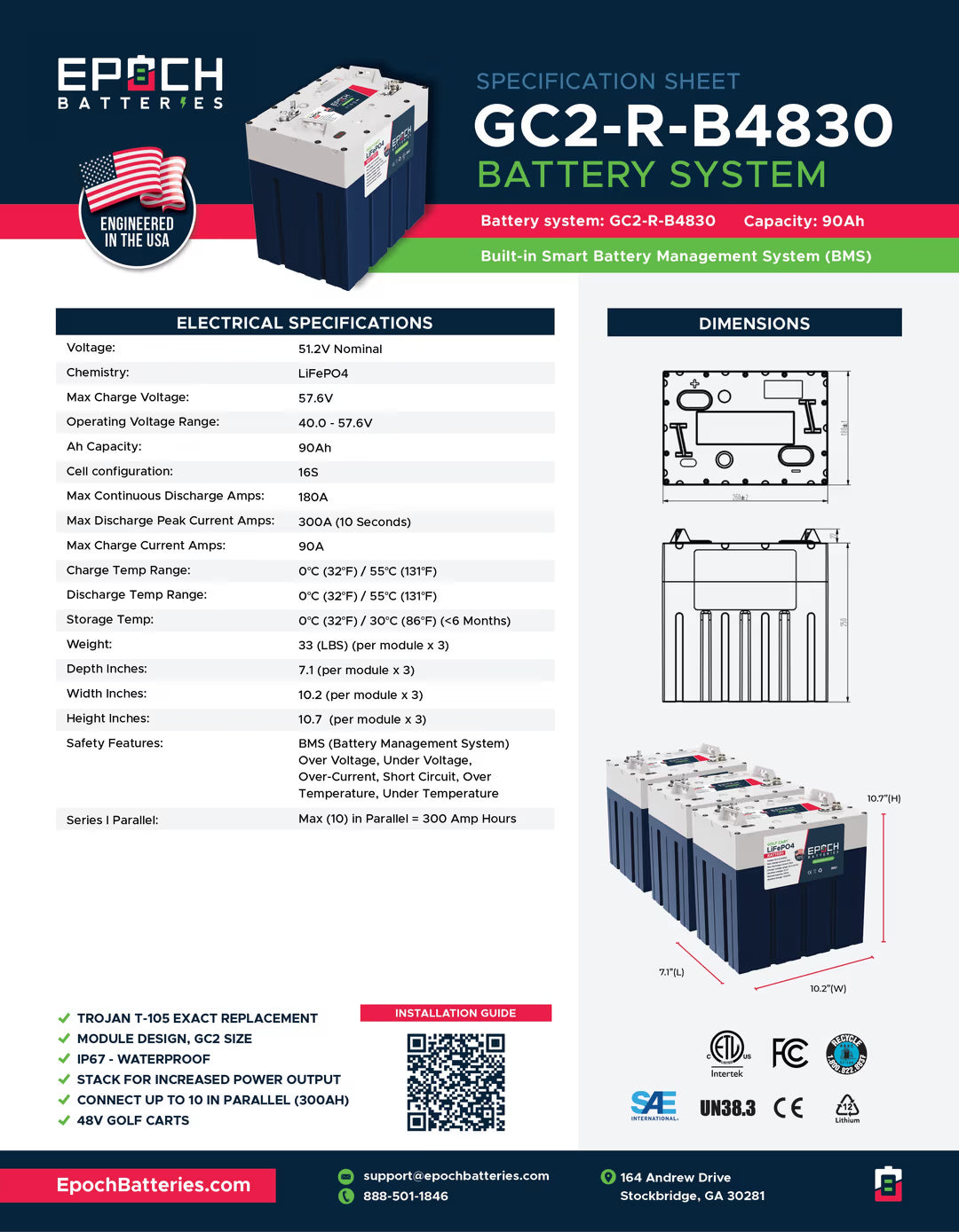 Epoch Batteries -48V 90Ah GC2 - Golf Cart LiFePO4 Lithium Battery - Complete Kit image 9