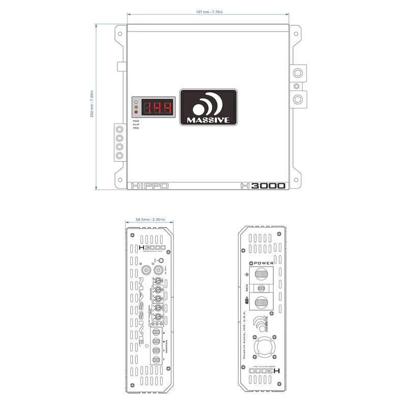 Massive Audio - H3000 - 3000 Watts RMS @ 1 Ohm Mono Block Hippo Series Amp image 4