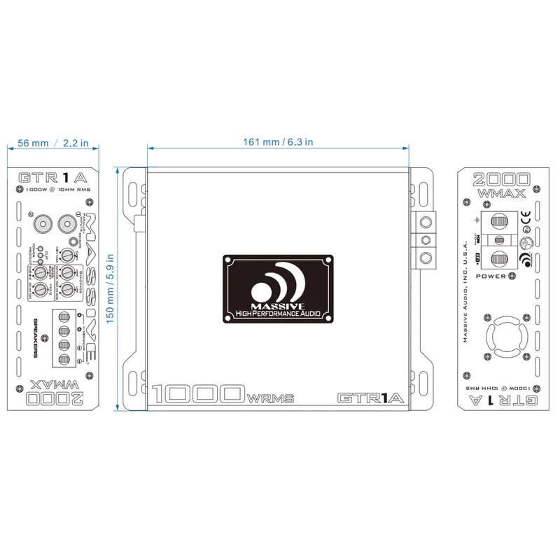 Massive Audio - GTR1A - 1060 Watt RMS @ 1 Ohm Mono Block GT Series Amp image 4