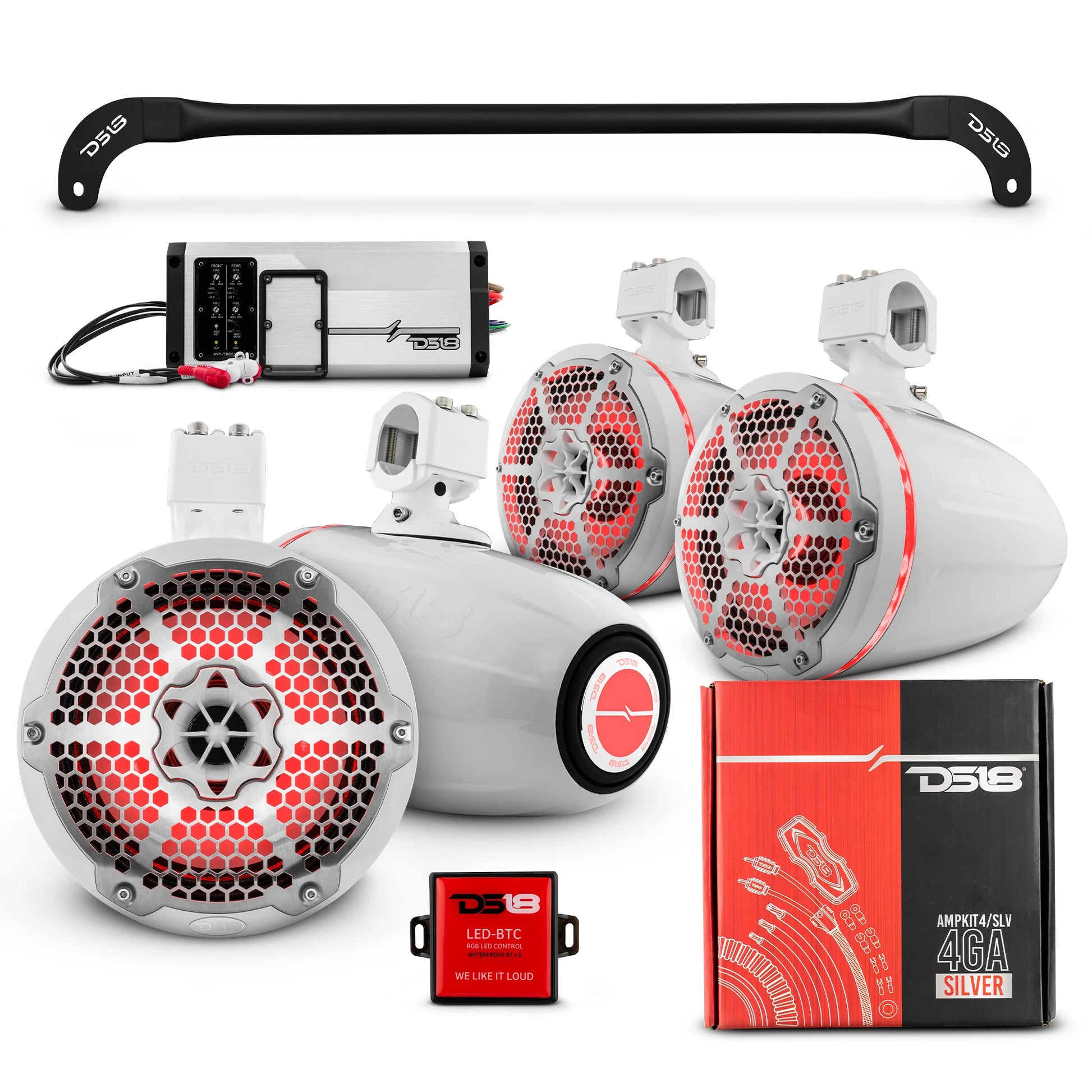 DS18 -JL-TUBESOFT 4x 8" Marine Towers Speakers with RGB LED Lights, 4-Ch Marine image 2