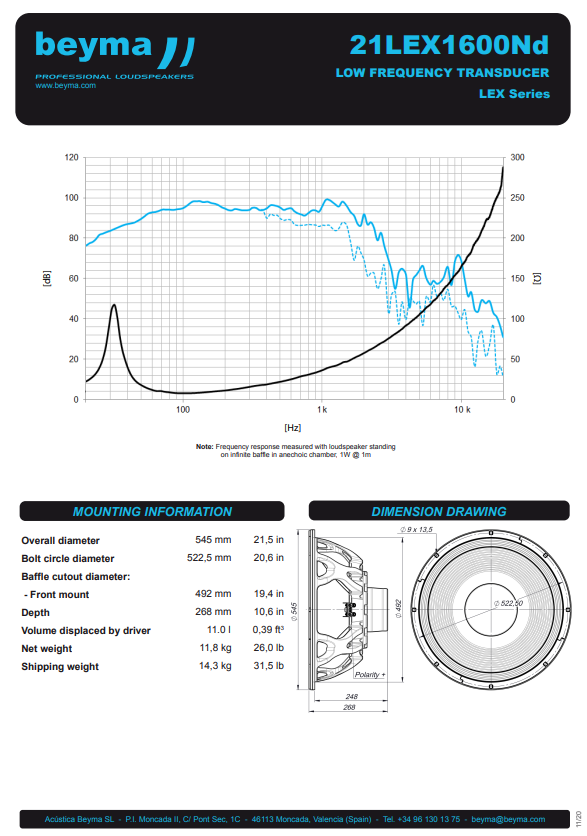 Beyma - 21LEX1600Nd - 8 ohm 21" low mid subwoofer image 2