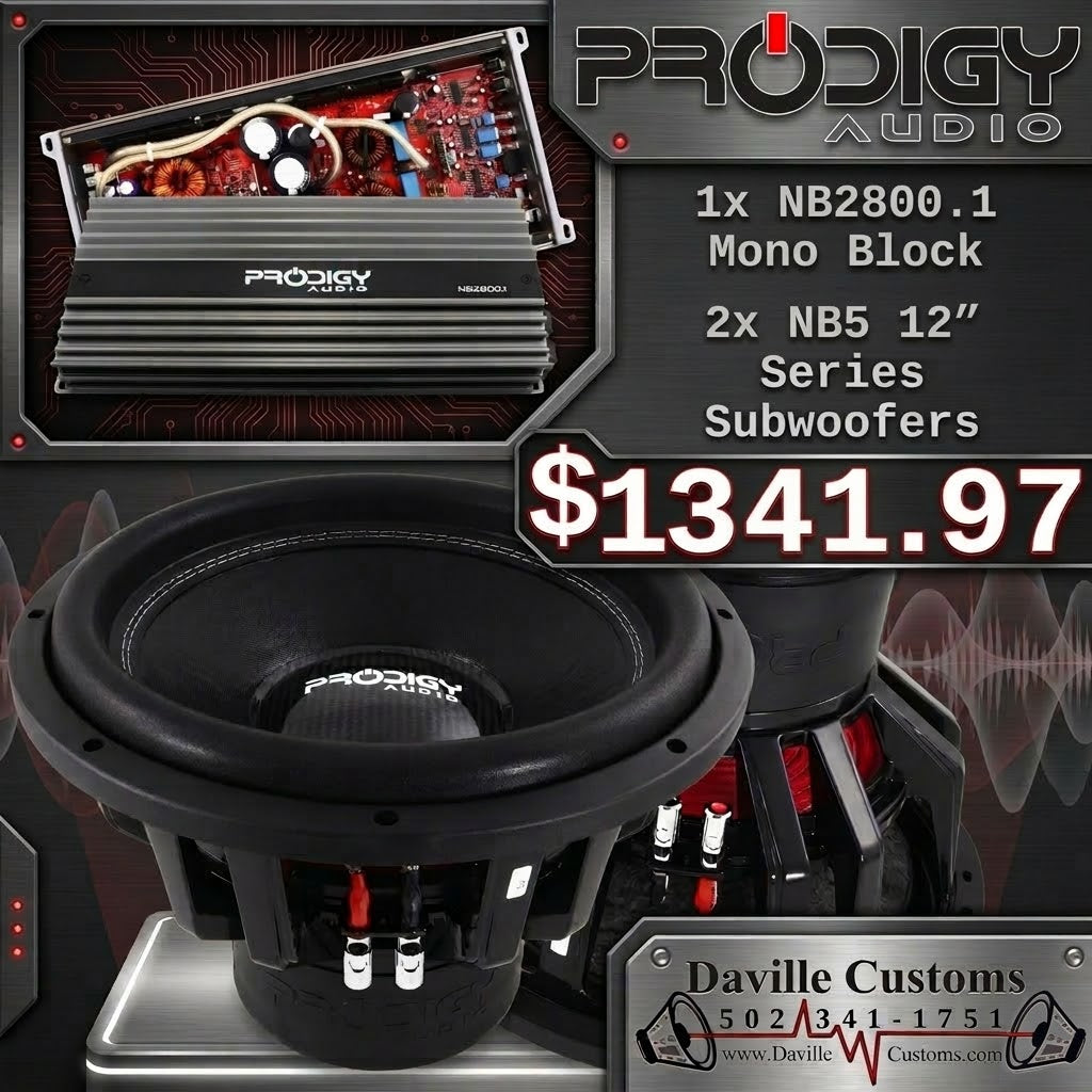Prodigy Audio™ | NB2800.1 | 2800 Watt Mono Block + Two 12" NB5-12D4 Subwoofers