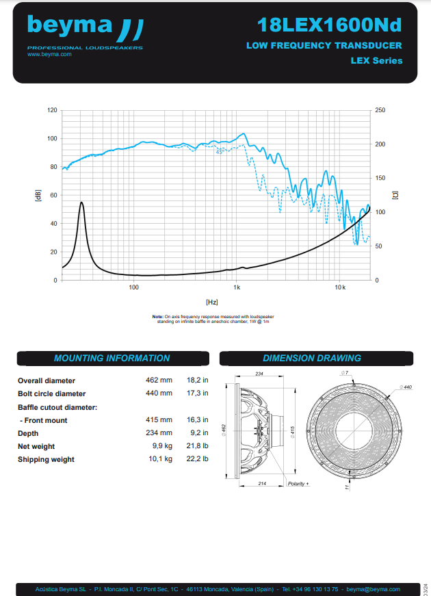 Beyma - 18QLEX1600Nd - 18"  4 Ohm SUBWOOFER  1,600 RMS image 3