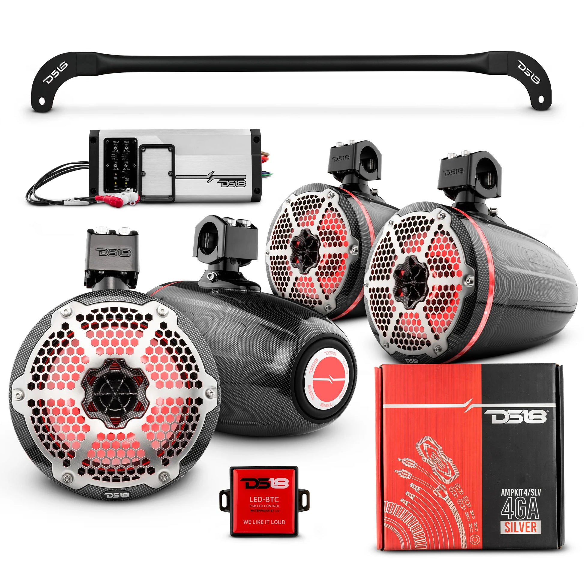 DS18 -JL-TUBESOFT 4x 8" Marine Towers Speakers with RGB LED Lights, 4-Ch Marine image 1