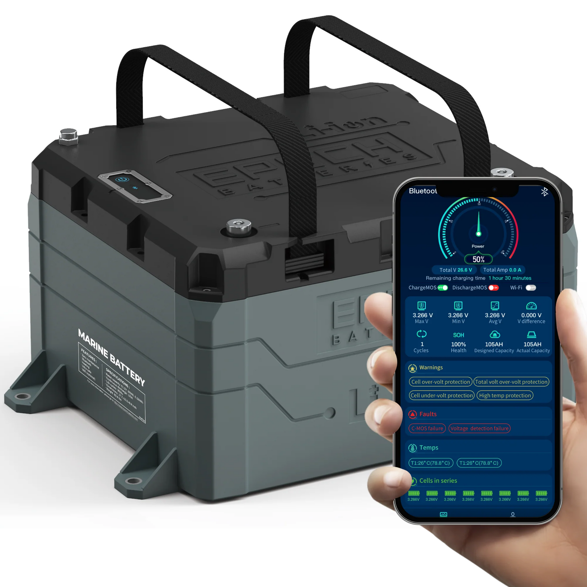 Epoch Batteries - 48V 50Ah LiFePO4 Lithium Battery - Bluetooth, Heating, Waterpr image 1