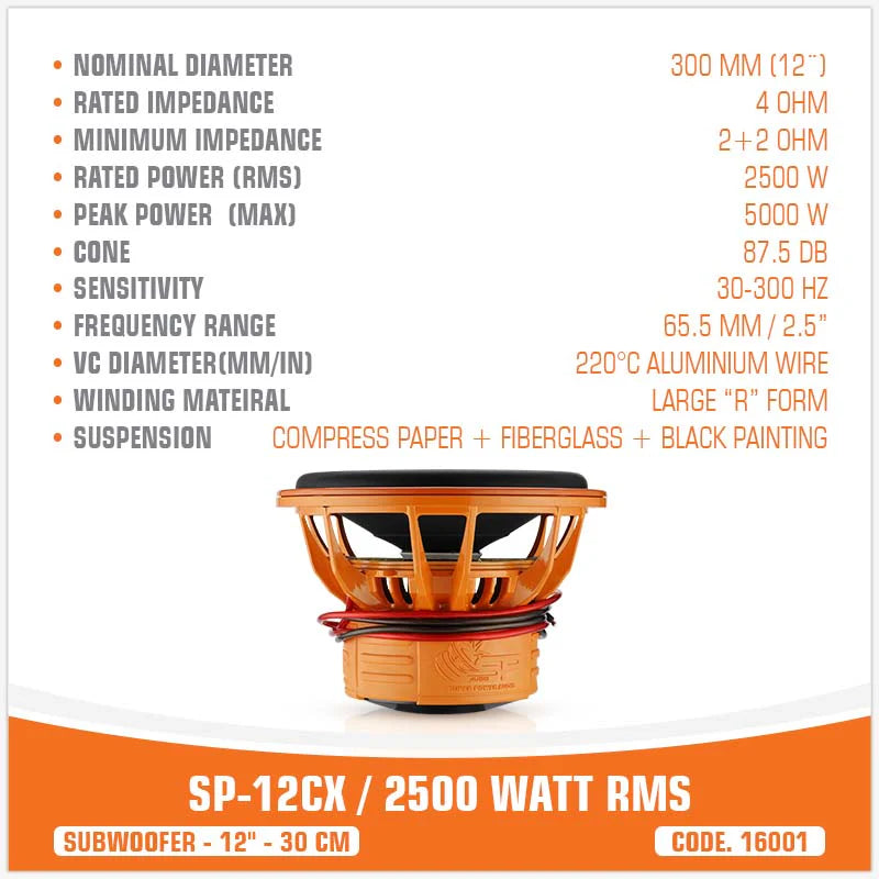 SP Audio - SP 12CX SUBWOOFER 12"/30CM 2500W RMS image 3