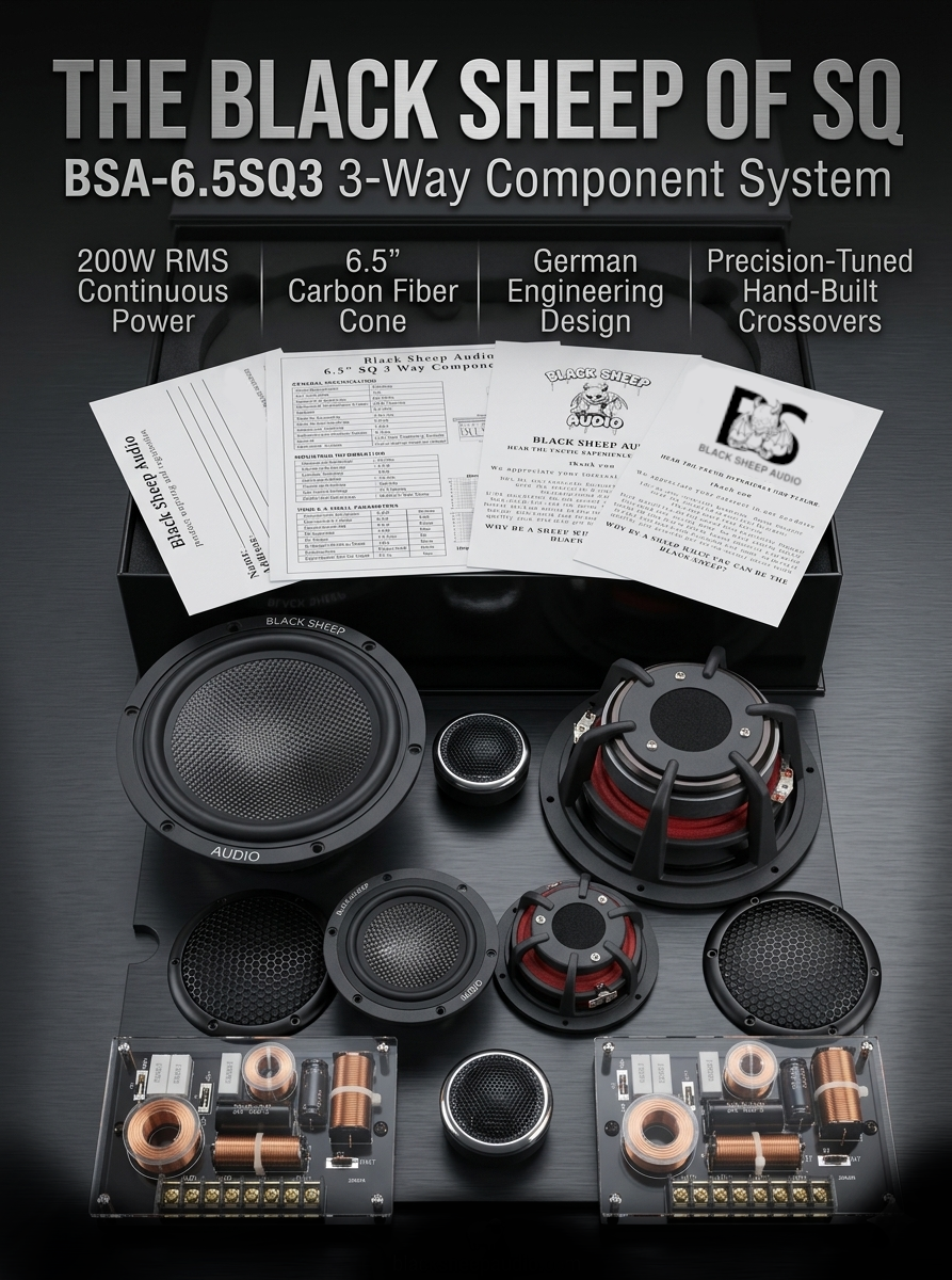 Black Sheep Audio | BSA-6.5SQ3 | 6.5" Carbon Fiber Series 3 way | 200w Rms