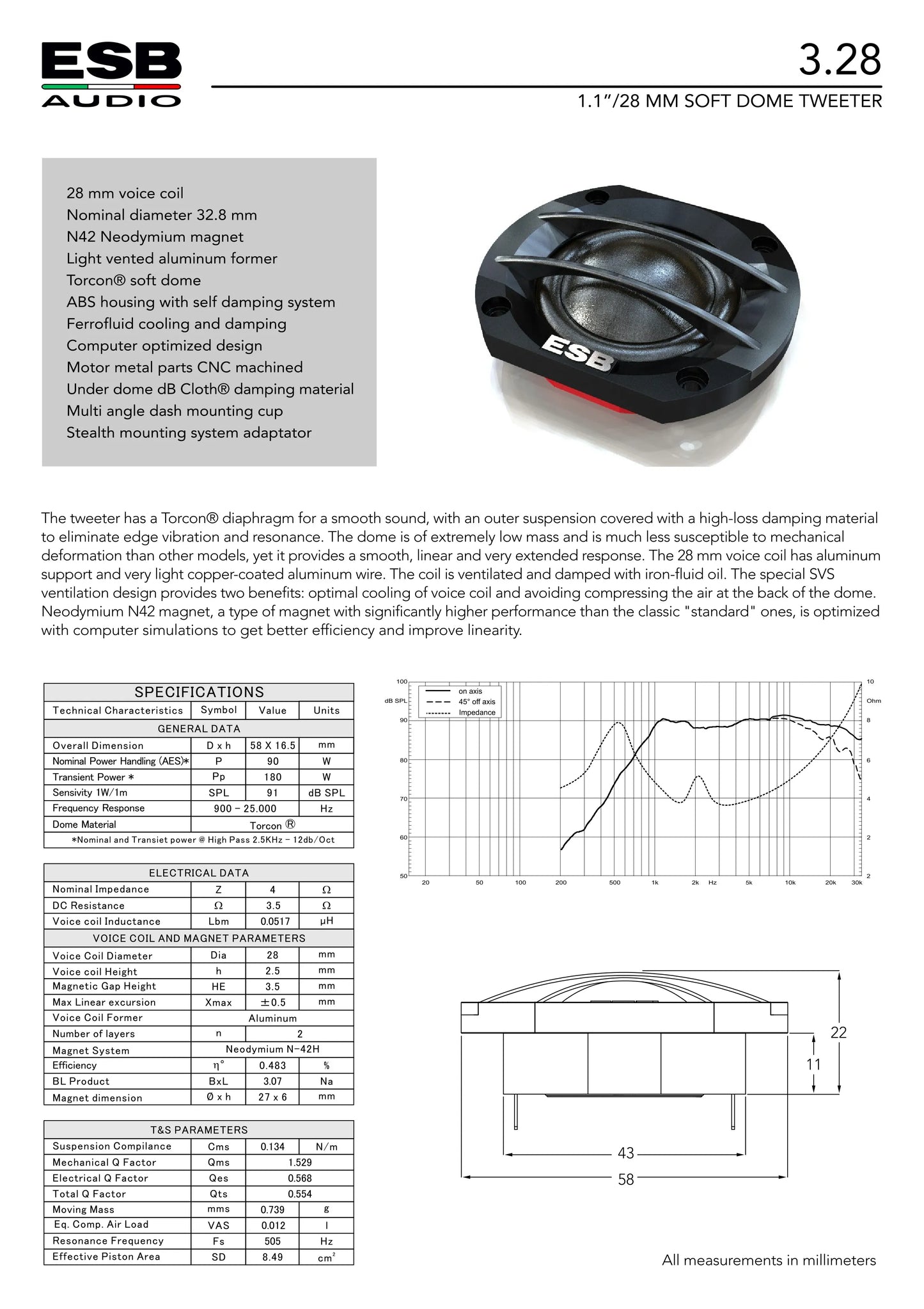ESB Audio - 3000 Series - 3.28 - 1.1"/28 mm Dome Tweeter image 1