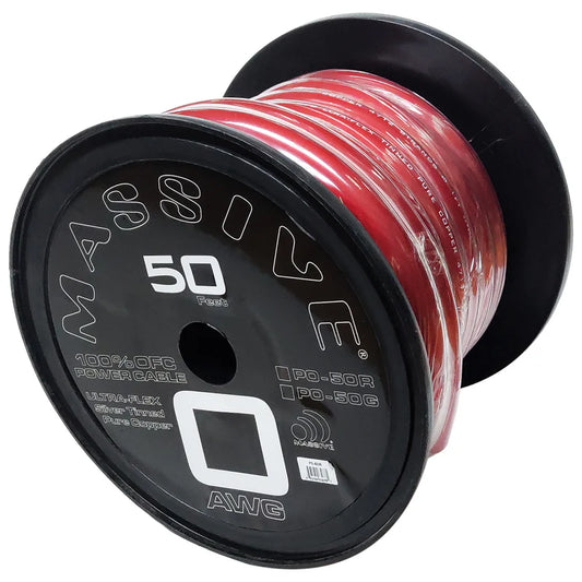 Massive Audio - P0-50R - 0 AWG 50 Foot RED 100% OFC Silver Tinned wire image 0