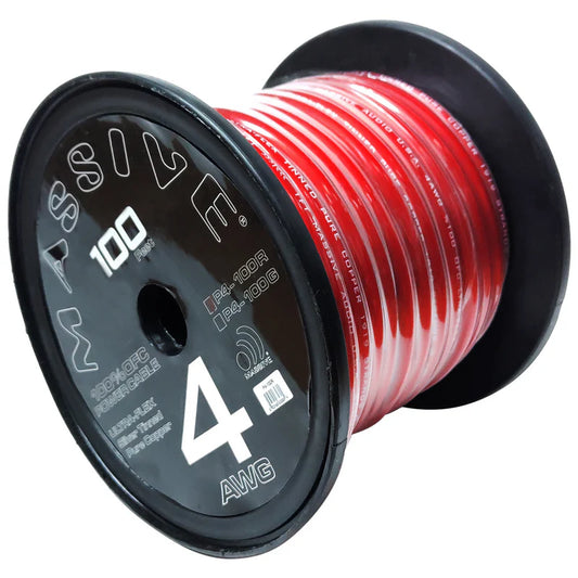 Massive Audio -P4-100R - 4 AWG 100 Foot Red 100% Copper Oxygen Free Silver Tinne image 0