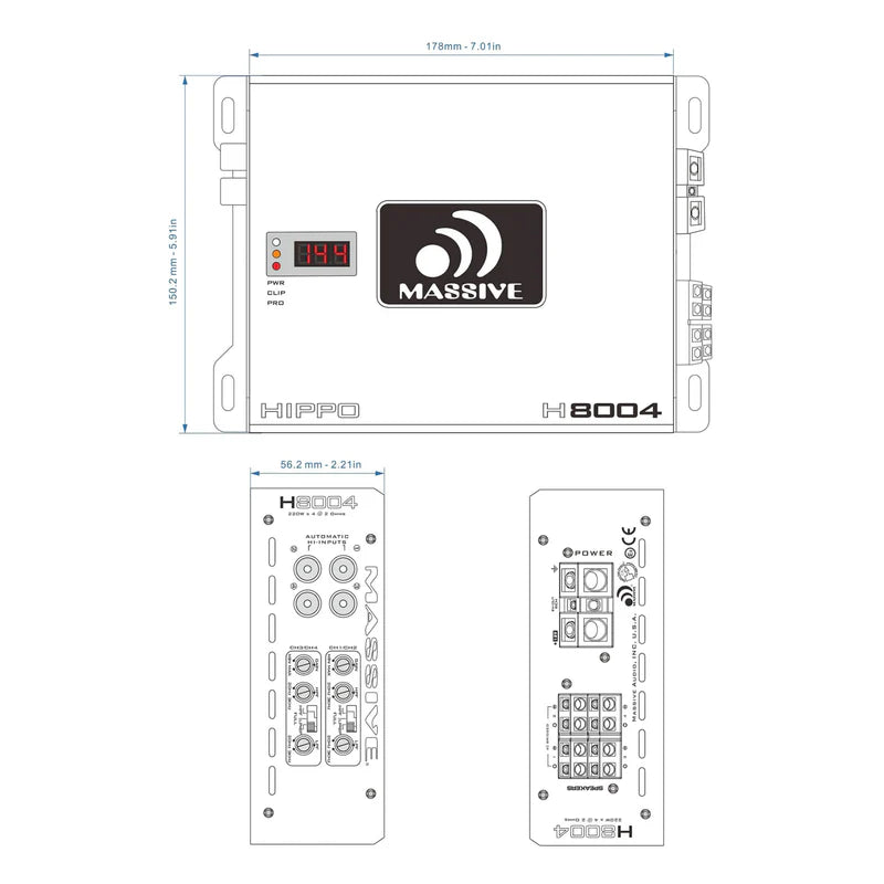 Massive Audio - H8004 - 125 Watts RMS x 4 @ 4 Ohm 4 Channel Amp image 3