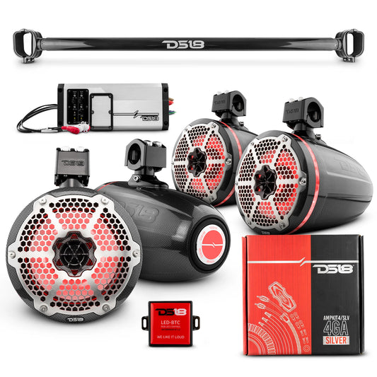 DS18 -BRO-TUBE 4x 8" Marine Towers Speakers with RGB LED Lights, 4-Ch Marine amp image 0