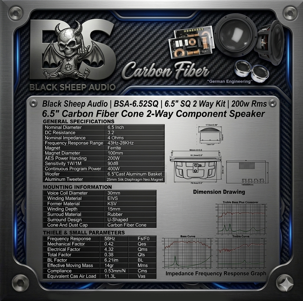 Black Sheep Audio | BSA-6.52SQ | 6.5" SQ 2 Way Kit | 200w Rms