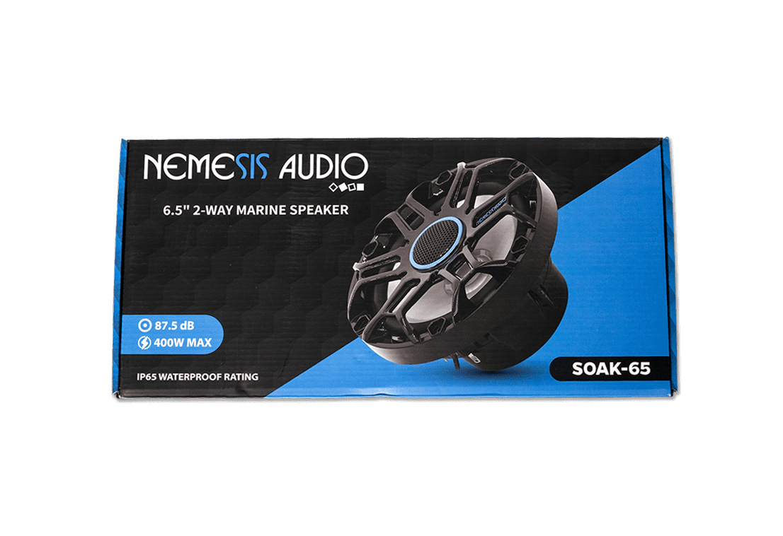 Nemesis Audio - SOAK-65 - 6.5″ 2-way marine (boat) speakers, 200W RMS / 400W peak. IP65 water-resistant with RGB lights.