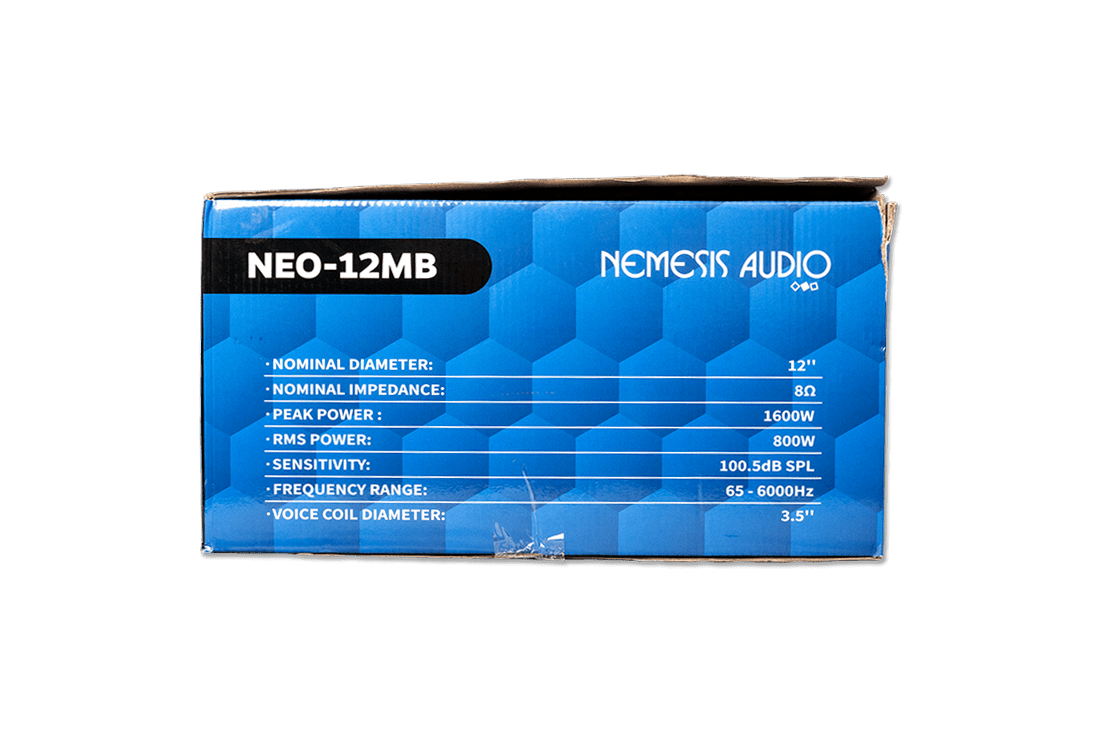 Nemesis Audio - NEO-12MB - 12″ midbass, 800W RMS. Efficient build with powerful low-mid output.