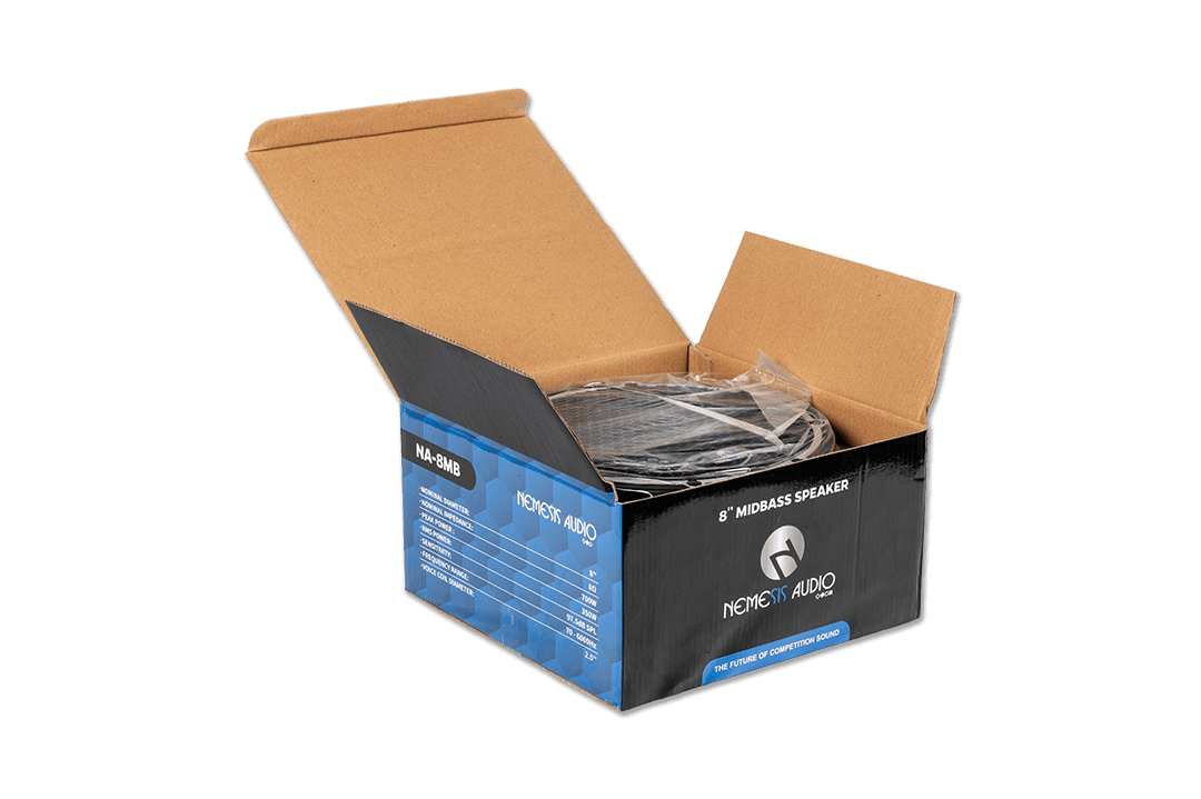 Nemesis Audio - NA-8MB 8″ midbass driver with 350W RMS handling. Strong low-mid punch with extended frequency response.