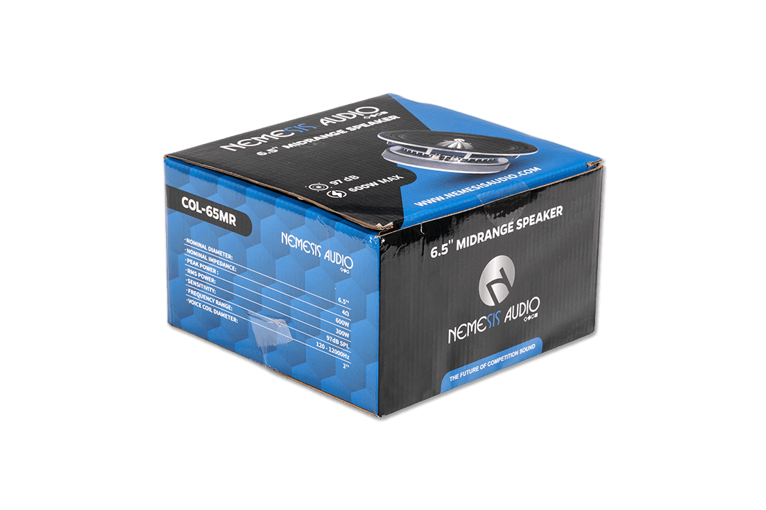 Nemesis Audio - COL-65MR 6.5″ midrange, 300W RMS / 600W peak. Compact size, 97dB sensitivity, delivers crisp mid frequencies.