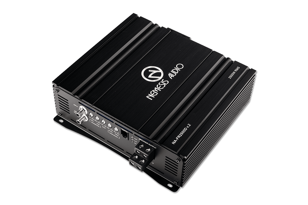 Nemesis Audio - NA-FR2500D v.2 1 channel full-range compact Class D amp, 2500W RMS @1-Ohm. Full crossover control and advanced protection.