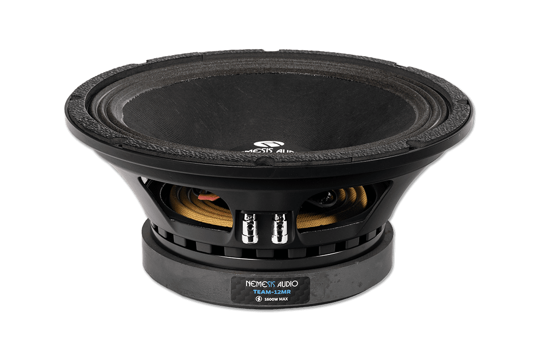 Nemesis Audio -  TEAM-12MR - 12″ midrange speaker, 800W, 4-Ohm, 99dB sensitivity, 3.5″ voice coil, competition-ready. Built for extreme loudness and reliability.