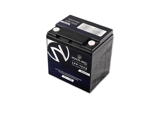 Nemesis Audio -  LFP-1225 - 12V 25Ah LiFePO4 battery, 3000W rating. Compact, lightweight, UN3480 certified power source.