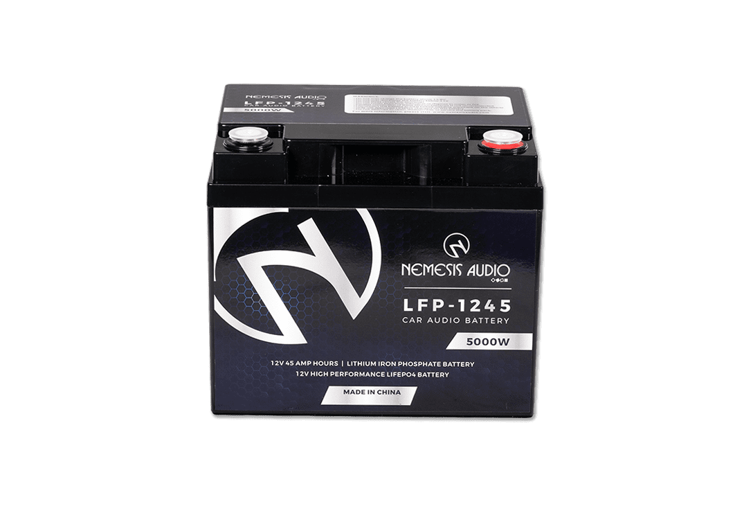 Nemesis Audio | LFP-1245 | 12V | 45Ah | LiFePO4 | battery, 5000W rating. Reliable, durable lithium performance for car audio .