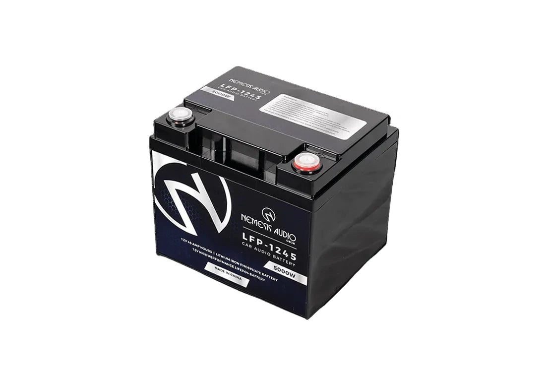 Nemesis Audio | LFP-1245 | 12V | 45Ah | LiFePO4 | battery, 5000W rating. Reliable, durable lithium performance for car audio .