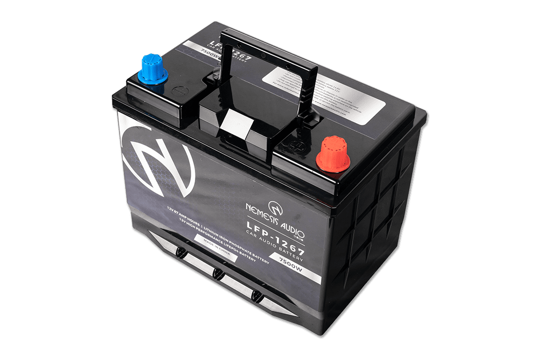 Nemesis Audio -  LFP-1267 - 12V 67Ah LiFePO4 battery, 7500W rating. High-capacity, efficient, UN3480 certified.