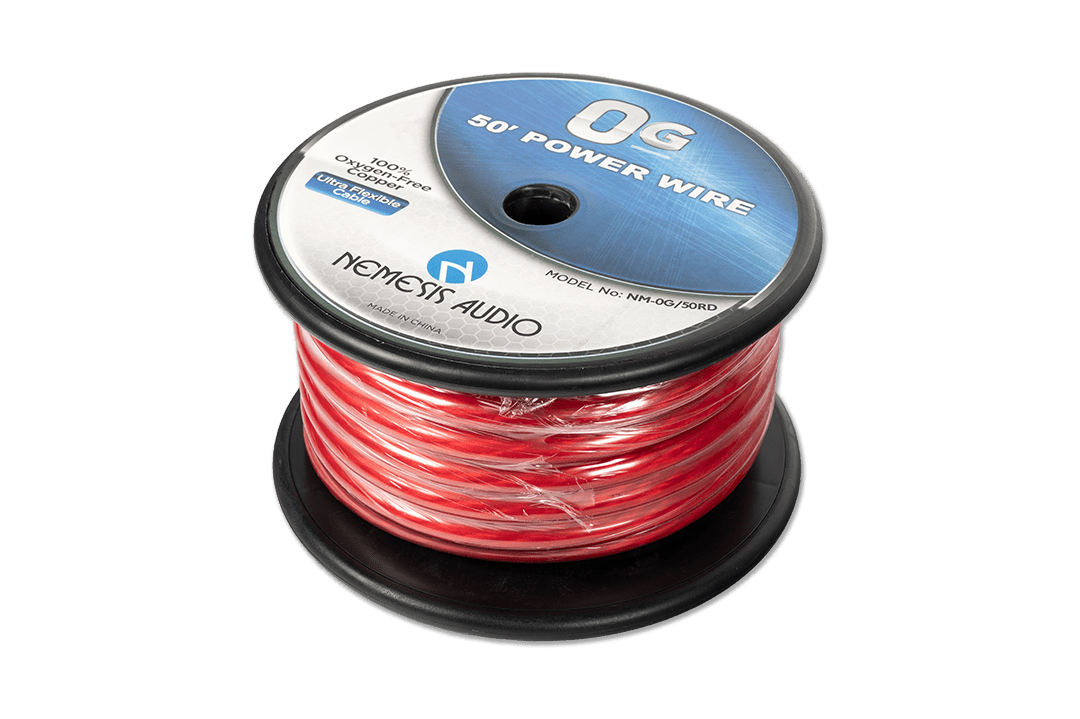 Nemesis Audio | NM-0G/50RD | 0-gauge | 50ft | red power wire. Heavy-duty, flexible