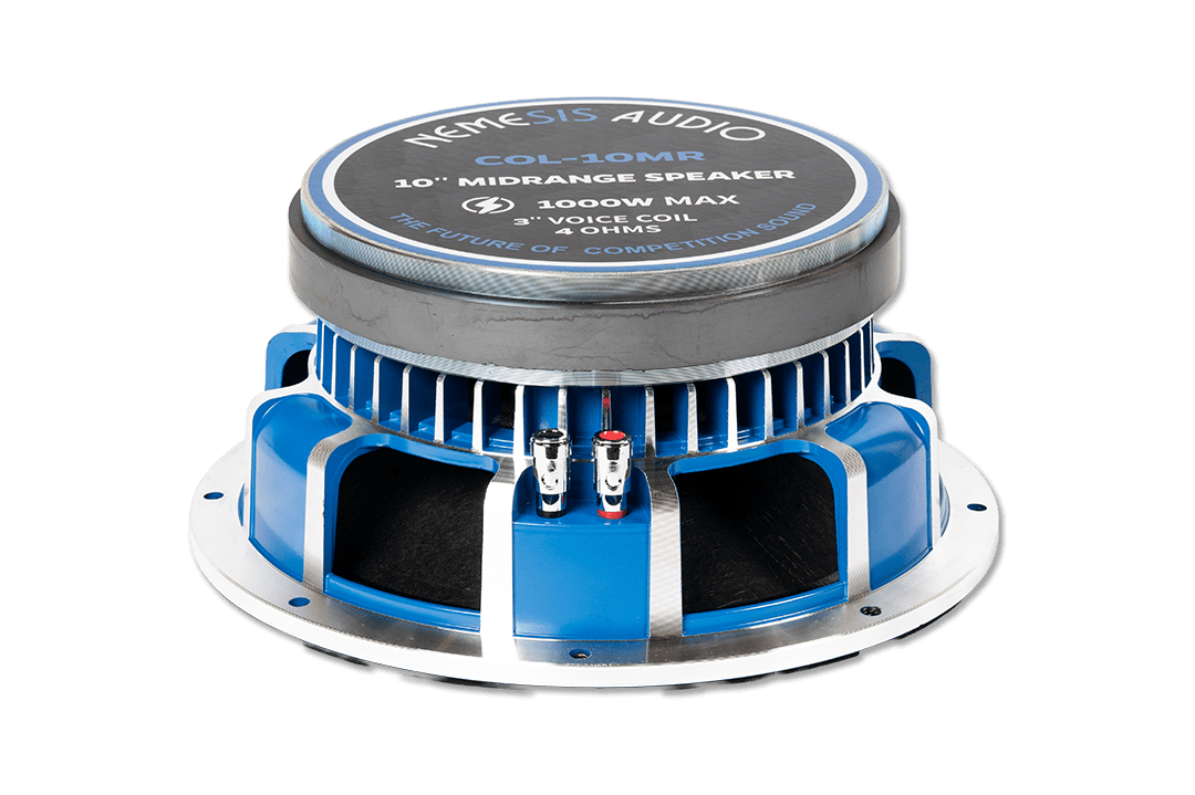 Nemesis Audio - COL-10MR 10″ midrange speaker rated 500W RMS / 1000W peak. High-sensitivity design with a 3″ coil for loud, clear mids.
