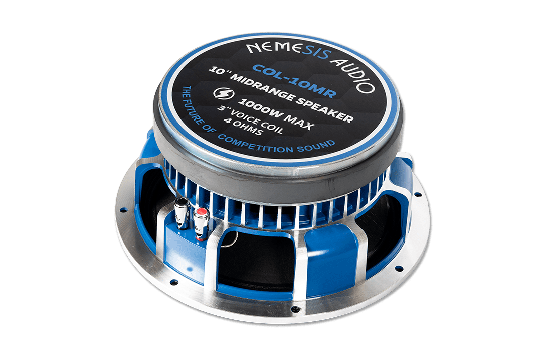 Nemesis Audio - COL-10MR 10″ midrange speaker rated 500W RMS / 1000W peak. High-sensitivity design with a 3″ coil for loud, clear mids.