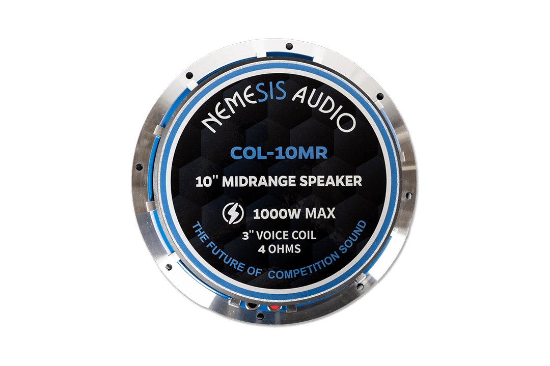 Nemesis Audio - COL-10MR 10″ midrange speaker rated 500W RMS / 1000W peak. High-sensitivity design with a 3″ coil for loud, clear mids.