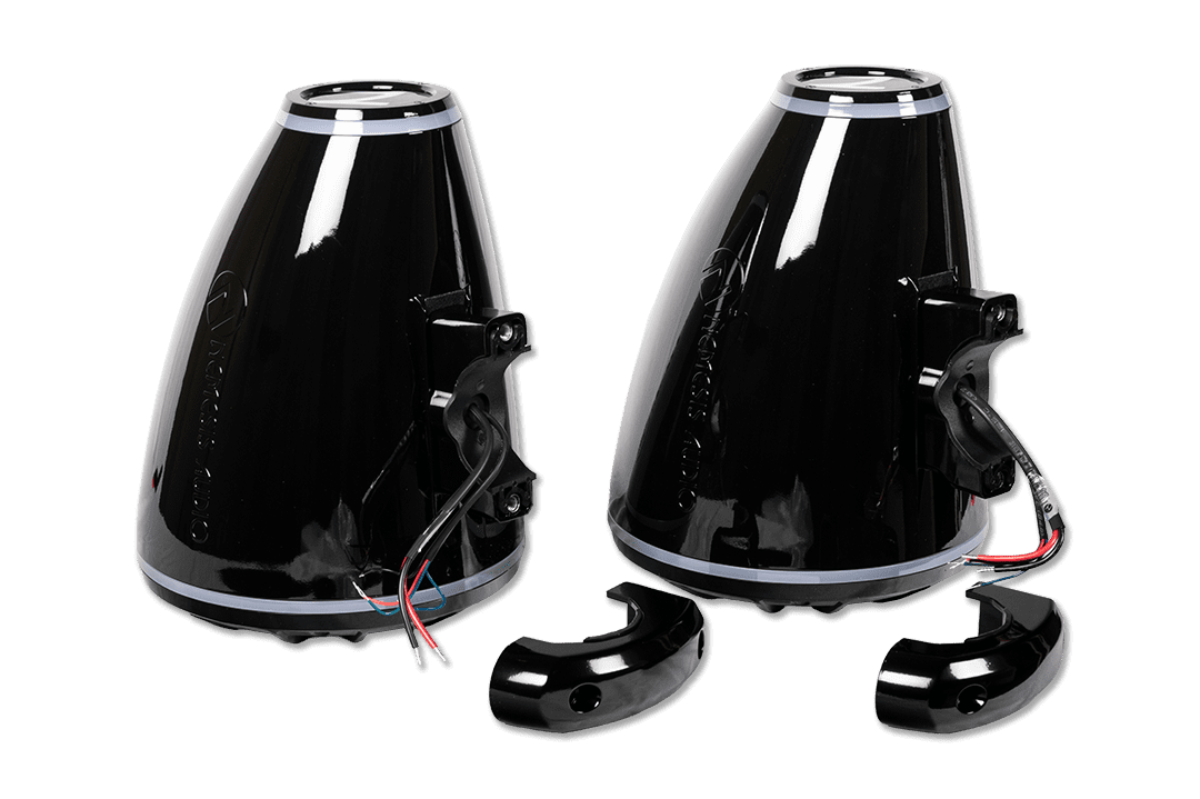 Nemesis Audio - WAKE-8 - 8″ marine (boat) tower speakers, 500W RMS / 1000W peak. RGB lighting and horn-loaded driver.