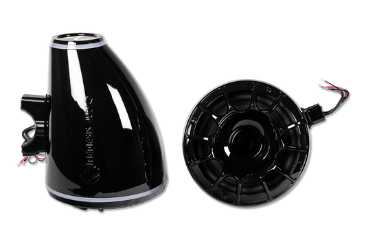 Nemesis Audio - WAKE-8 - 8″ marine (boat) tower speakers, 500W RMS / 1000W peak. RGB lighting and horn-loaded driver.