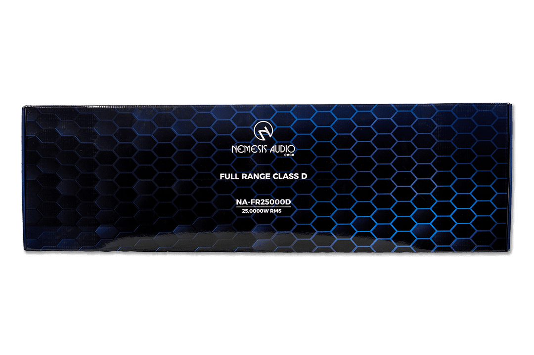 NA-FR25000D  |  1-channel full-range Class D amp with 25,000W RMS @1-Ohm. Built for extreme car audio performance.