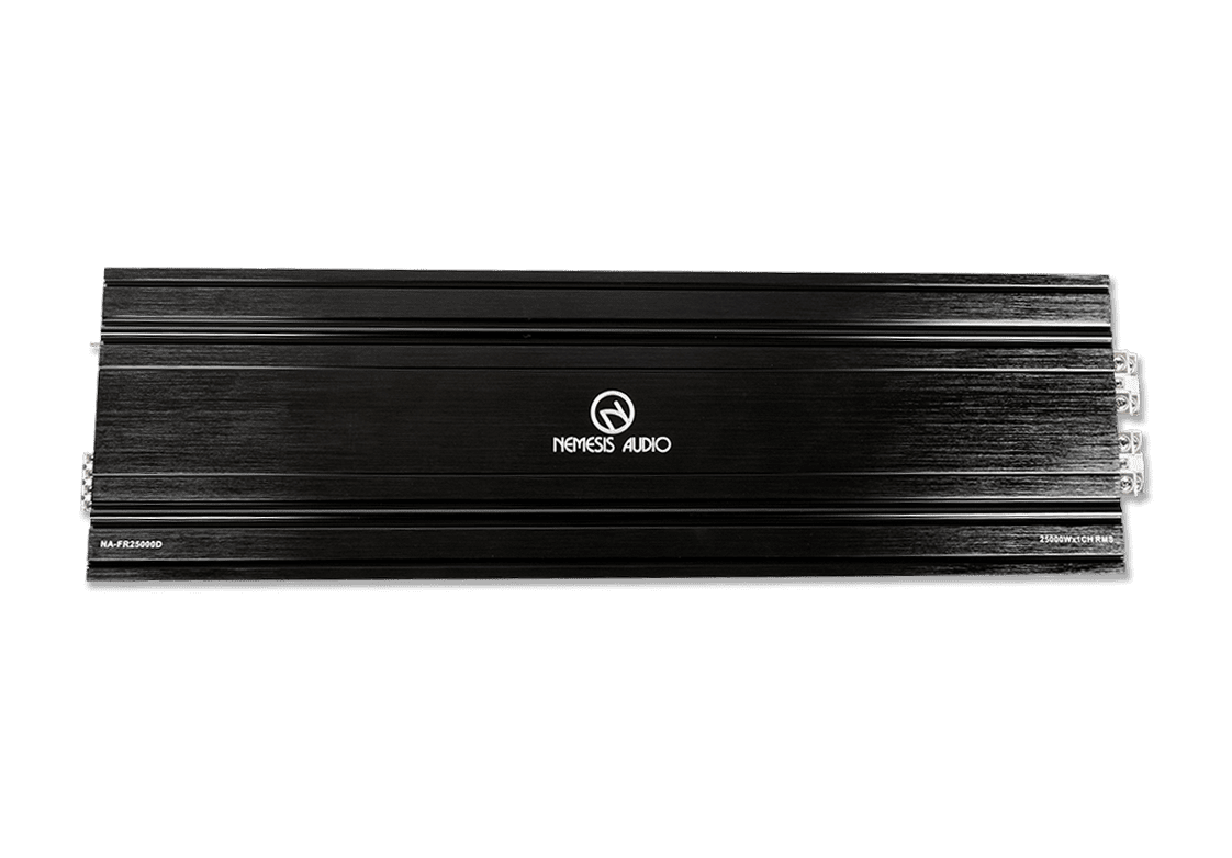 NA-FR25000D  |  1-channel full-range Class D amp with 25,000W RMS @1-Ohm. Built for extreme car audio performance.