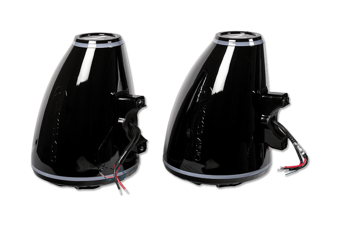 Nemesis Audio - WAKE-8 - 8″ marine (boat) tower speakers, 500W RMS / 1000W peak. RGB lighting and horn-loaded driver.