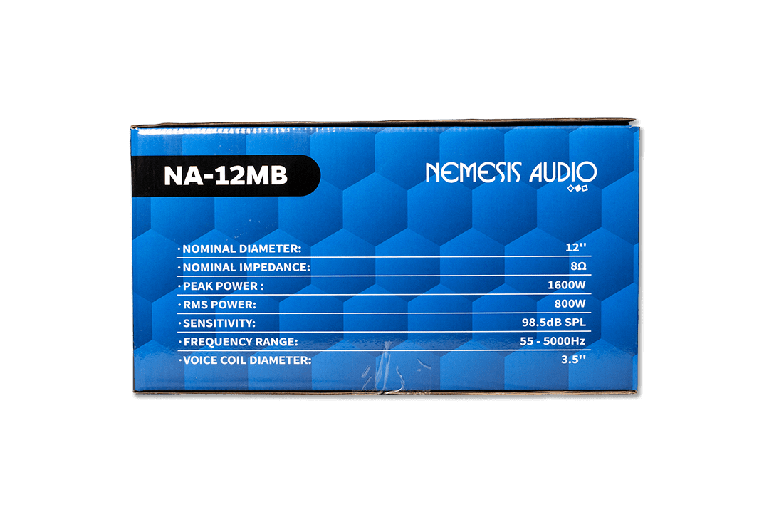 Nemesis Audio - NA-12MB 12″ midbass speaker, 800W RMS / 1600W peak, 3.5″ coil. Delivers thunderous low-mid performance.