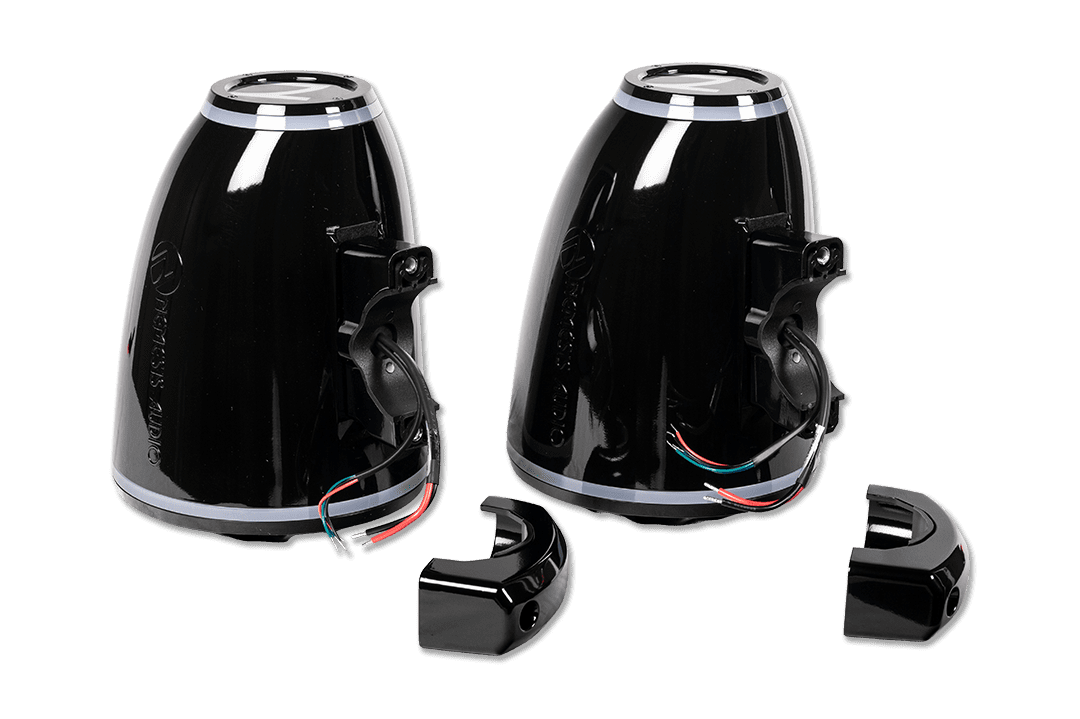 Nemesis Audio -  WAKE-6.5 -  6.5″ marine (boat) tower speakers, 300W RMS / 600W peak, horn-loaded compression driver, RGB lighting, IP65 rating.