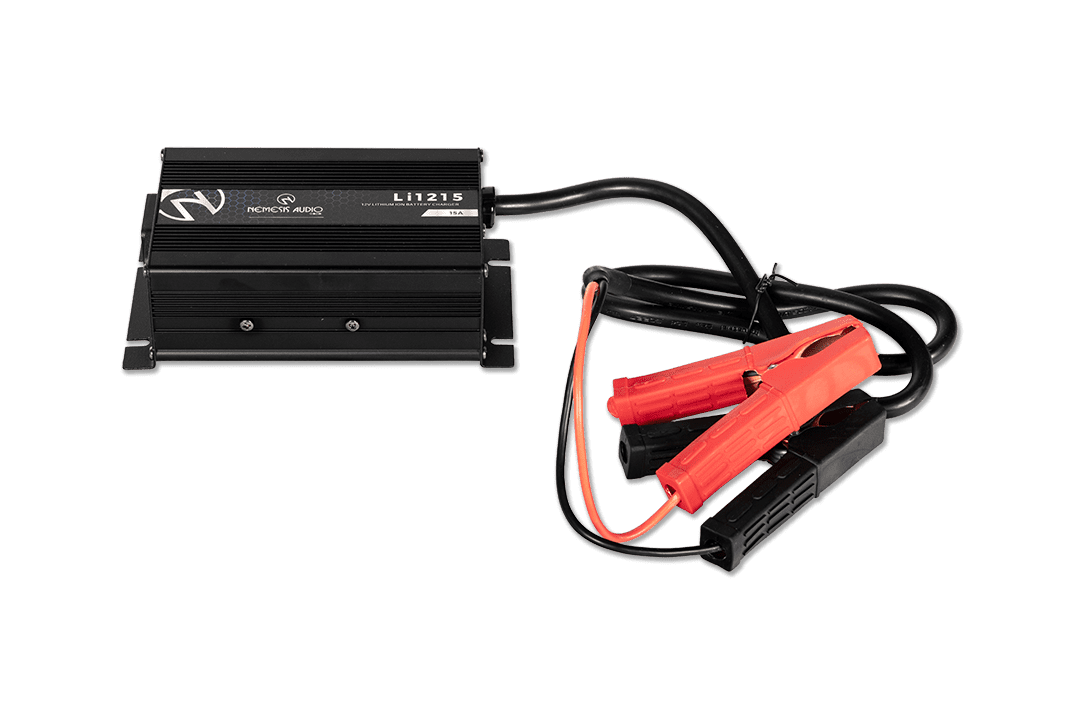 Nemesis Audio - Li-1215 12V lithium charger with 15A capacity. Safe, efficient charging for Nemesis LiFePO4 batteries.