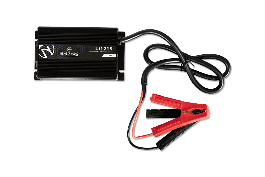 Nemesis Audio - Li-1215 12V lithium charger with 15A capacity. Safe, efficient charging for Nemesis LiFePO4 batteries.