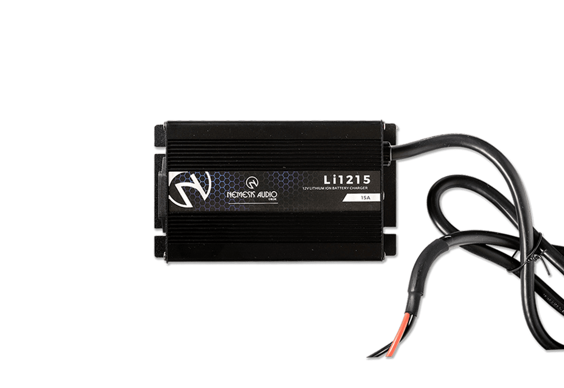 Nemesis Audio - Li-1215 12V lithium charger with 15A capacity. Safe, efficient charging for Nemesis LiFePO4 batteries.