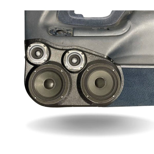Pasgemaakte luidsprekerpeule - Dubbele 6.5″ en dubbele tweeter-luidsprekerpeule vir die voordeur van 'n 95-99 GM volgrootte bakkie 